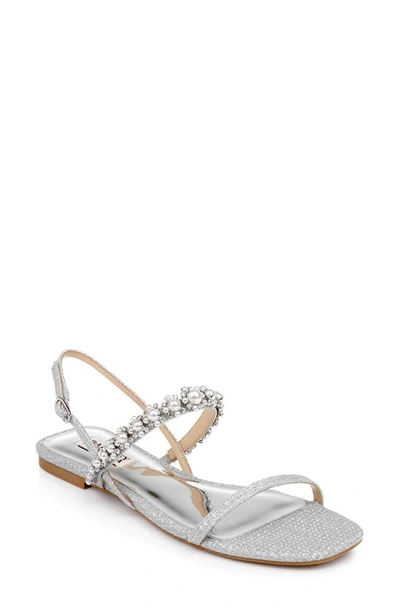 Badgley Mischka Natalee Crystal Glitter Slingback Sandals In Silver