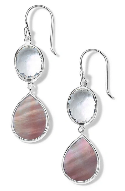Ippolita Sterling Silver Wonderland Mother Of Pearl & Rock Crystal Doublet Double Drop Earrings In Brown/silver