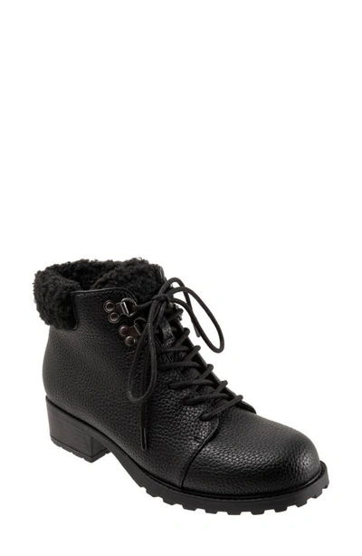 Trotters Becky 2.0 Faux Fur Trim Bootie In Black Tumbled