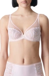 Simone Perele Bloom Sheer Plunge Underwire Bra In Petal Powder