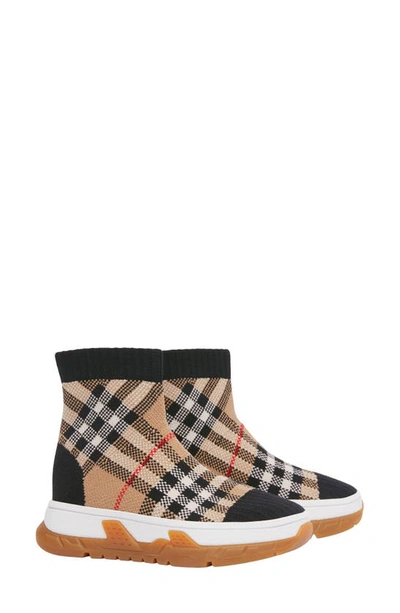 Burberry Check Print Knitted Slip-on Trainers In Beige,black