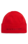 Givenchy Embroidered Wool Logo Beanie In Red