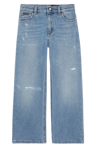 Dolce & Gabbana Dolce&gabbana Kids' Distressed Stretch Denim Straight Leg Jeans In S9000 Variante Abbinata