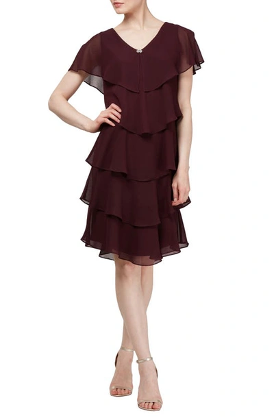 Sl Fashions Georgette Ruffle Tiered Dress In Fig