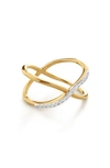 Monica Vinader Riva Kiss 18k Gold Vermeil Pavé Diamond Crossover Ring In 18ct Gold Vermeil On Sterling