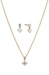 Nadri Bridesmaids Drop Earrings & Pendant Necklace Solitaire Set In Gold