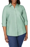 Foxcroft 'taylor' Three-quarter Sleeve Non-iron Cotton Shirt In Jade Gem