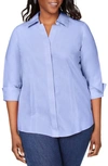 Foxcroft 'taylor' Three-quarter Sleeve Non-iron Cotton Shirt In Iris Bloom