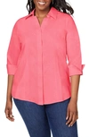 Foxcroft 'taylor' Three-quarter Sleeve Non-iron Cotton Shirt In Rose Red