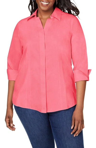 Foxcroft 'taylor' Three-quarter Sleeve Non-iron Cotton Shirt In Rose Red