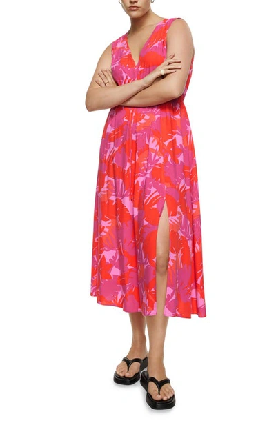 Mango Flowy Printed Dress Fuchsia