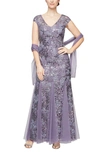 Alex Evenings Sequin Embroidered Trumpet Gown In Icy Orchid