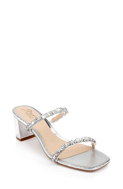 Jewel Badgley Mischka Women's Alessia Block Heel Evening Slide Sandals In Silver Texture Metallic