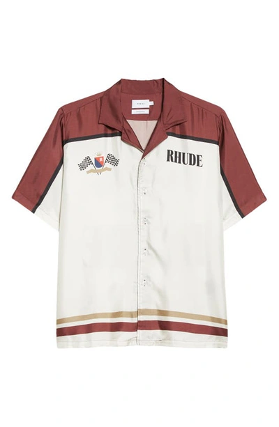 Rhude Racing Team Short Sleeve Silk Camp Shirt In Neutrals