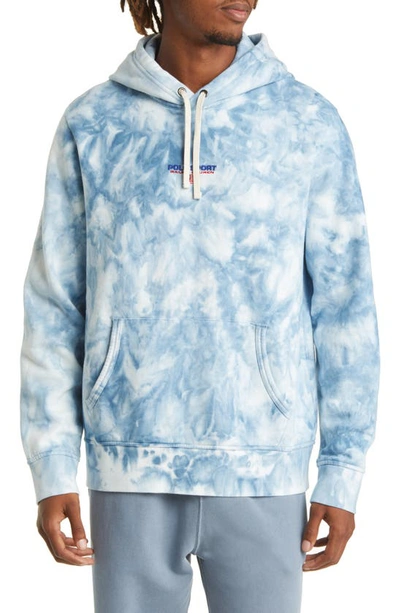 Polo Ralph Lauren Tie Dye Fleece Hoodie In Light Navy Cloud Wash