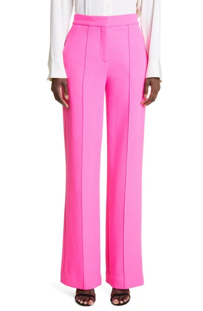 Adam Lippes Pintuck Pleat Wool Crepe Trousers In Hot Pink