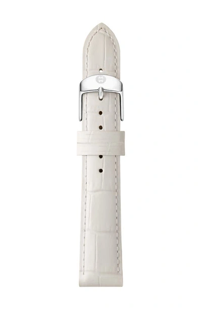 Michele Croc Embossed Leather Watchband, 16mm In White