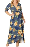 Kiyonna Meadow Dream Wrap Maxi Dress In Amber Blossoms