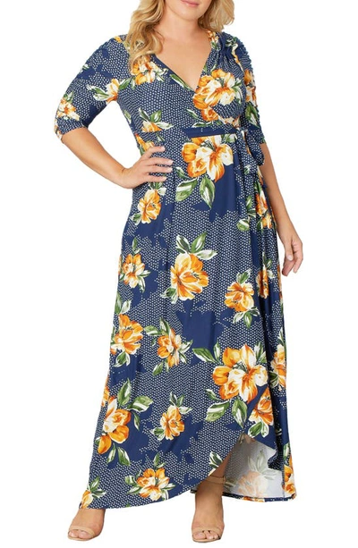 Kiyonna Meadow Dream Wrap Maxi Dress In Amber Blossoms