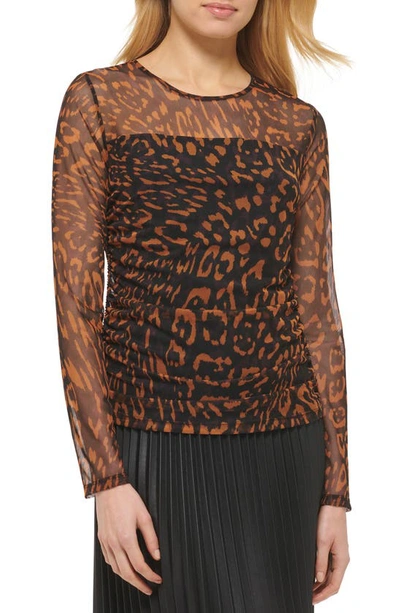 Dkny Print Mesh Long Sleeve Top In Multi