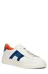 Santoni Double Buckle Low-top Leather Sneakers In White Blue