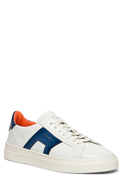 Santoni Double Buckle Low-top Leather Sneakers In White