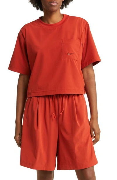 Nike Everyday Mod Boxy Pocket T-shirt In Cinnabar/ Oxen Brown