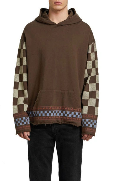 Profound Check Sleeve Hoodie In Brown