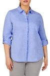 Foxcroft Charlie Roll Tab Non-iron Cotton Button-up Shirt In Iris Bloom