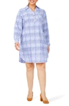 Foxcroft Delaney Plaid Long Sleeve Popover Shirtdress In Iris Bloom