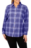 Foxcroft Rhea Plaid Button-up Shirt In Indigo