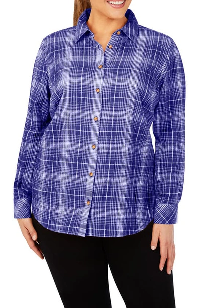 Foxcroft Rhea Plaid Button-up Shirt In Indigo