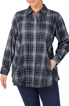 Foxcroft Cici Plaid Non-iron Button-up Tunic Shirt In Black