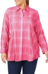 Foxcroft Cici Plaid Non-iron Button-up Tunic Shirt In Pure Pink