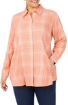 Foxcroft Cici Plaid Non-iron Button-up Tunic Shirt In Pumpkin Spice