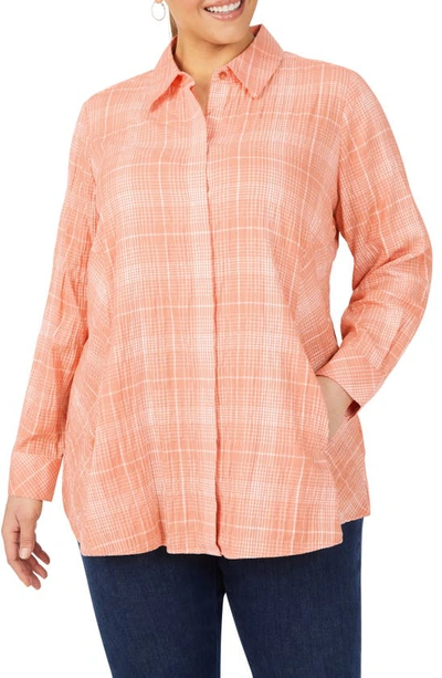 Foxcroft Cici Plaid Non-iron Button-up Tunic Shirt In Pumpkin Spice