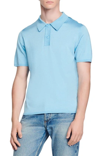 Sandro Short-sleeve Knitted Polo Shirt In Sky Blue