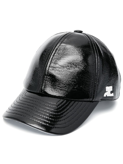 Courrèges Vinyl-effect Adjustable-fit Cap In Black