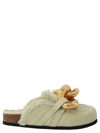 Jw Anderson Chain Link Faux Fur Lined Loafer Mule In Green
