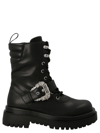 Versace Jeans Couture Drew Baroque-buckle Combat Boots In Black