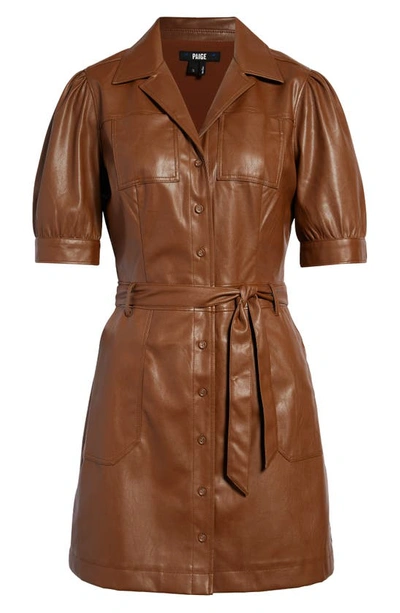 Paige Mayslie Button-front Vegan Leather Mini Dress In Dark Argan