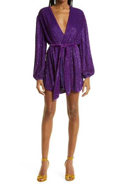 Retroféte Gabrielle Metallic Long Sleeve Wrap Dress In Royal Purp