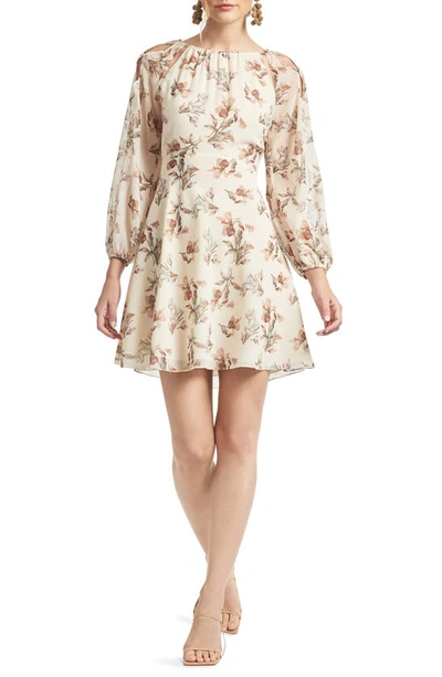 Sachin & Babi Bevvy Floral Long Sleeve Chiffon Dress In White