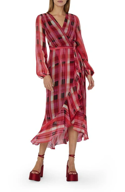 Milly Halley Prep Plaid Long Sleeve Dress In Red Multi