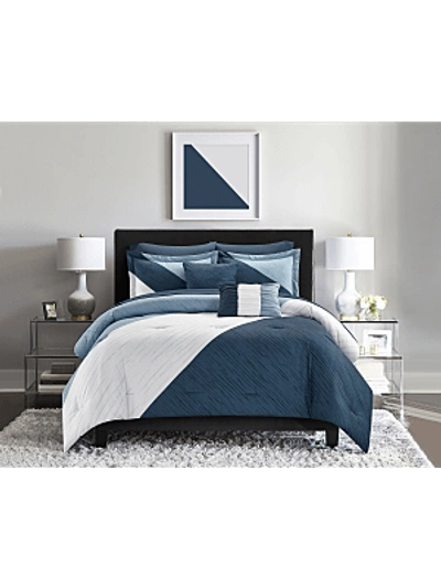 New York And Company Kinsley King-size 9-piece Colorblock Comforter & Sheet Set In Navy
