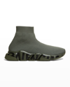 Balenciaga Speed Stretch-knit High-top Sock Trainer In Khaki/black