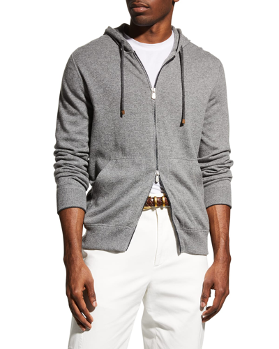 Brunello Cucinelli Men's Cashmere Zip Cardigan Hoodie In Cg217 Med Grey