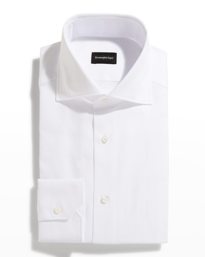 Zegna Men's Oxford Dress Shirt In White Solid