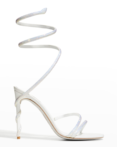 René Caovilla 105mm Strauss Snake Ankle-wrap Sandals In Ivory