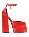 Versace 155mm La Medusa Platform Satin Mary Janes In Azelea